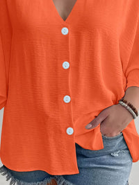 Full Size Casual V-Neck Button Down Relaxed Fit Blouse Plus Size - Store 42