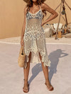 Openwork Scoop Neck Spaghetti Strap Cover-Up Dress Beige One Size