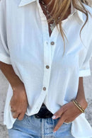 Full Size Casual Button Down Short Sleeve Loose Shirt Plus Size - Store 42