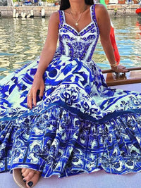 Full Size Printed Sweetheart Neck Maxi Cami Dress Plus Size - Store 42