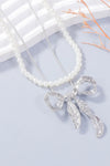 Synthetic Pearl Necklace, Bow Necklace and Bow Earrings Jewelry Set Silver One Size