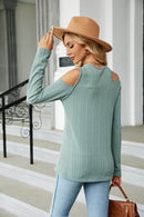 Trendsi Casual Cold-Shoulder Blouse with Long Sleeves and Round Neck - Solid Opaque Design - Store 42