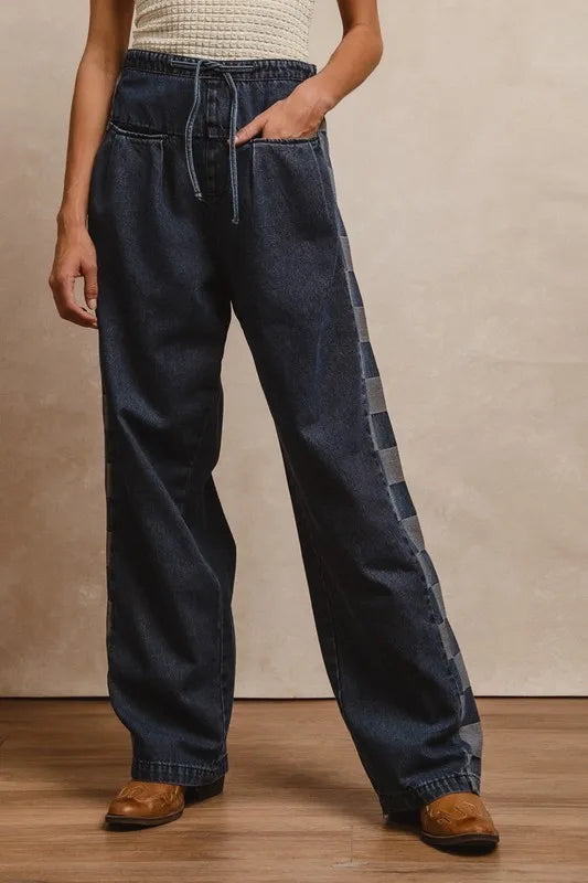 BiBi Washed Denim Mix And Match Long Pants DENIM
