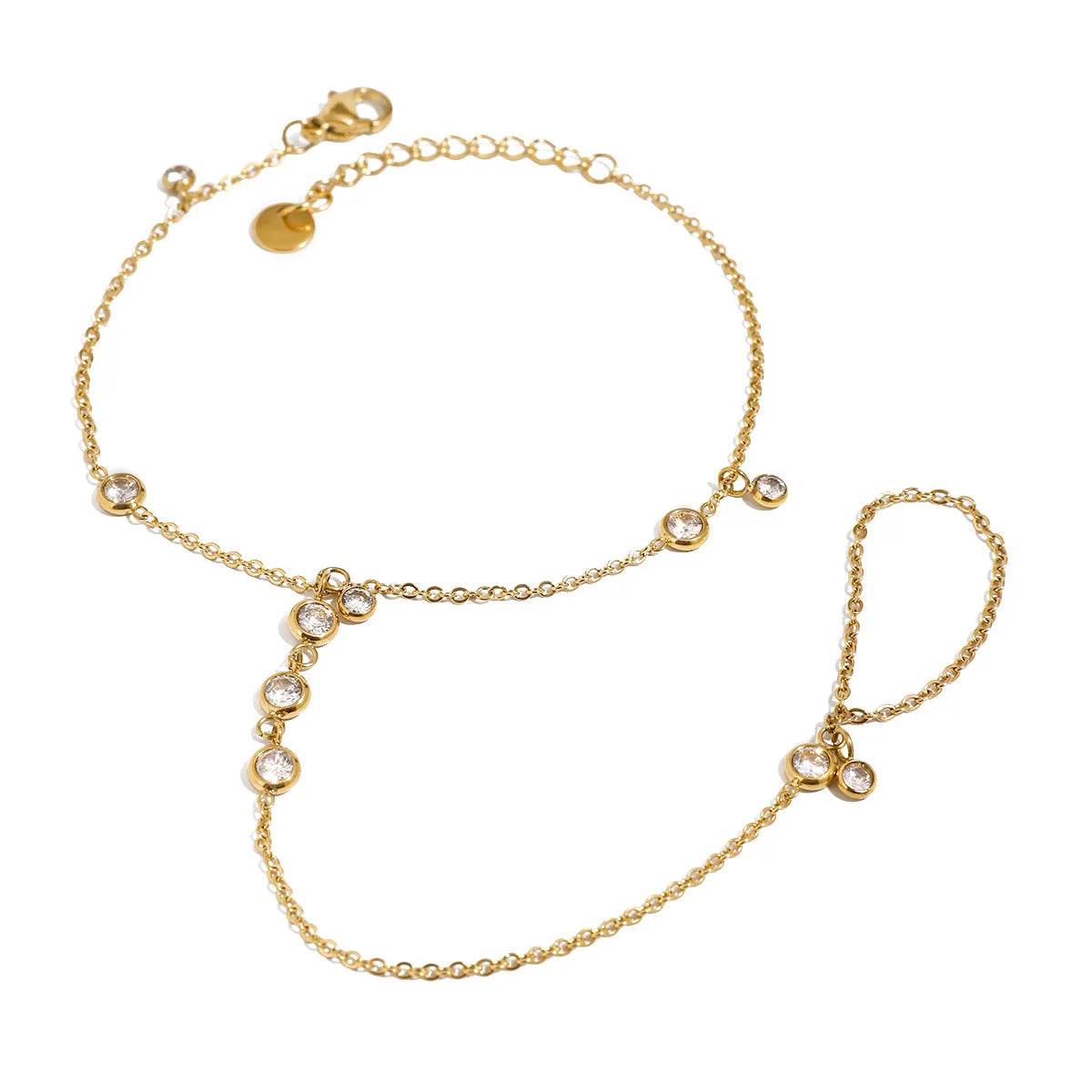 Elegant 18K Gold-Plated Rhinestone Hand Chain Bracelet with Adjustable Design - Store 42