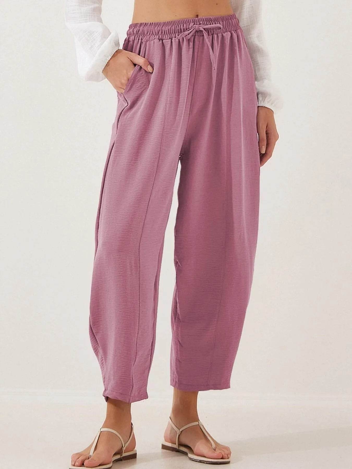Full Size Drawstring Wide Leg Cropped Pants Plus Size - Store 42