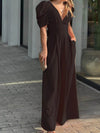 Full Size Cutout V-Neck Puff Sleeve Jumpsuit Plus Size - Store 42