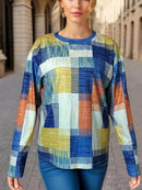Trendy Color Block Long Sleeve T-Shirt for Women - 100% Polyester, Slightly Stretchy Fabric - Store 42