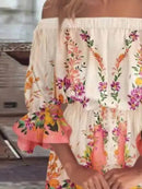 Full Size Floral Off-Shoulder Flounce Sleeve Mini Dress Plus Size - Store 42