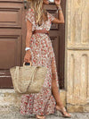 Full Size Printed V-Neck Short Sleeve Maxi Dress Plus Size - Store 42