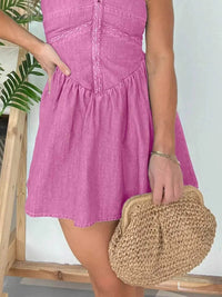 Full Size Lace Up Halter Neck Denim Dress Plus Size - Store 42