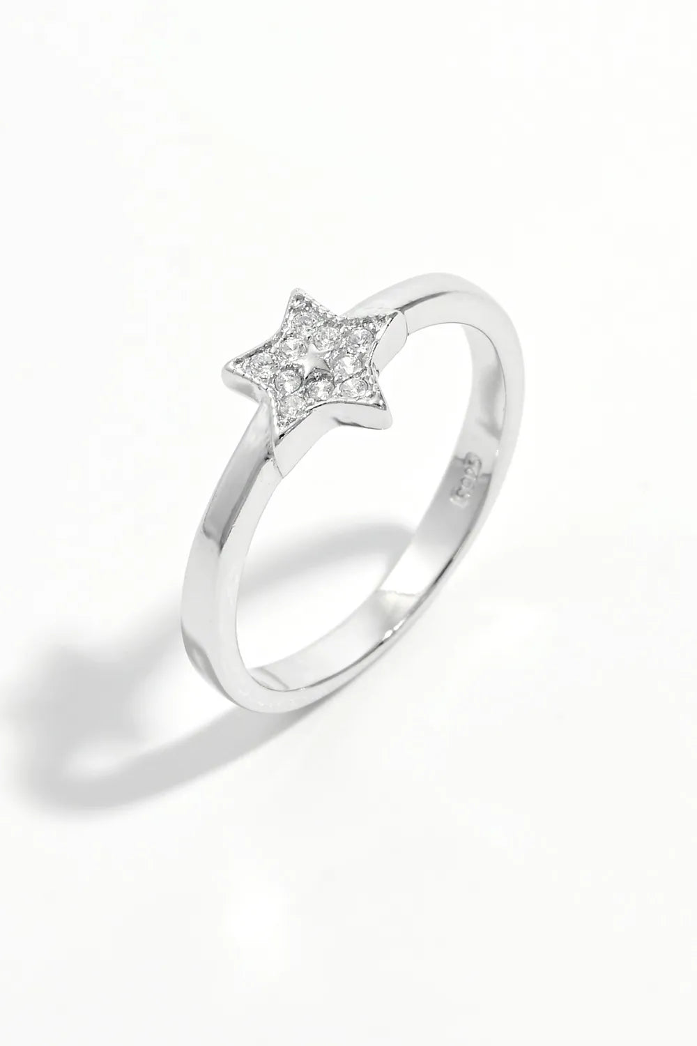 925 Sterling Silver Star Ring with Inland Zircon, Platinum-Plated, Elegant Gift Box Included