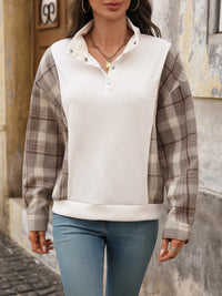 Snap Down Plaid Long Sleeve Sweatshirt