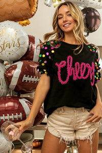 BiBi Metallic Letter Spangle Raglan Puff Sleeve Top - Store 42