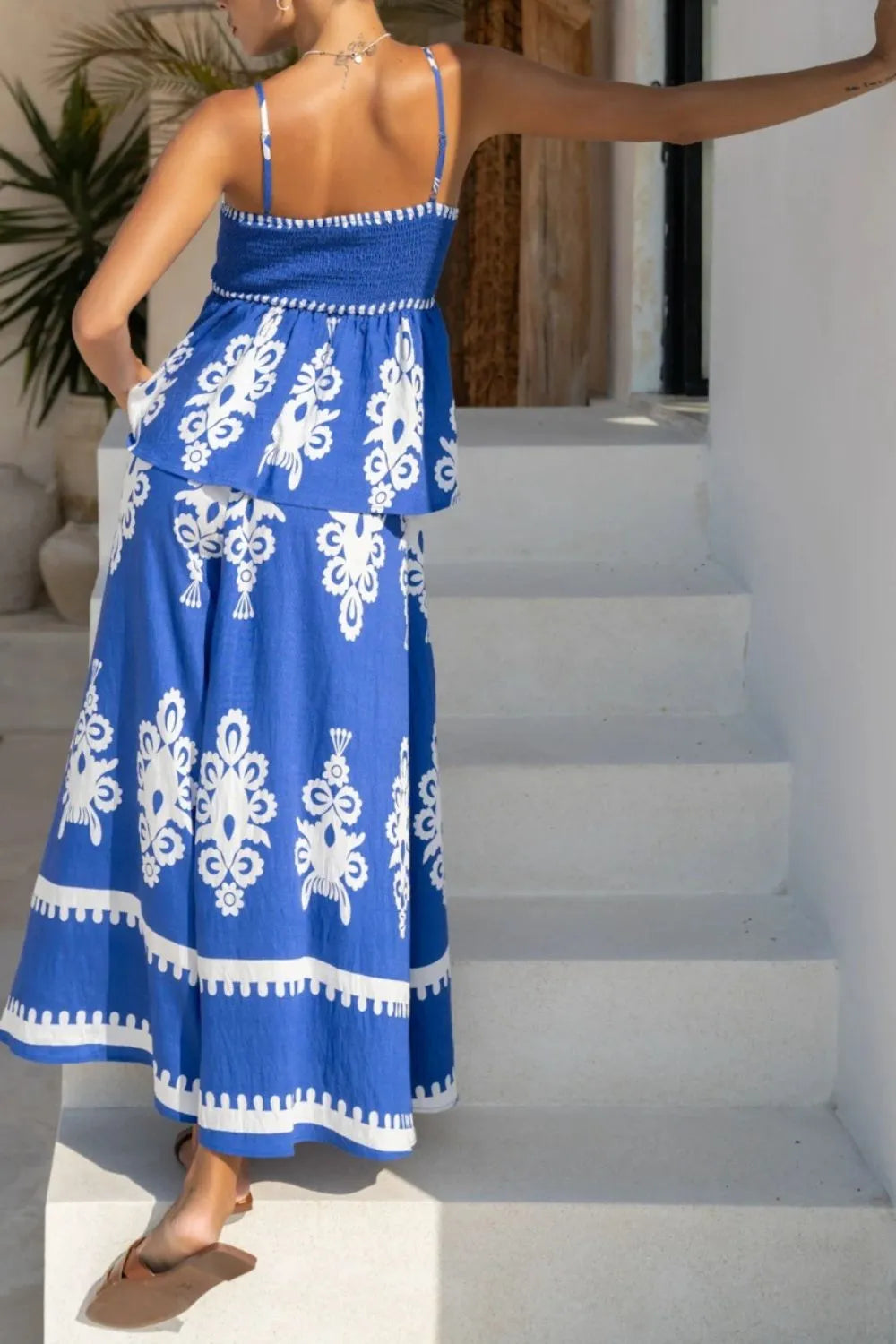 Printed Square Neck Cami and Wide Leg Pants Set