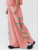 Side Tied Plaid Pants Scarlet