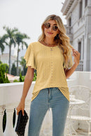 Trendsi Eyelet Flutter Sleeve Semi-Sheer Round Neck Casual Top - 100% Polyester - Store 42