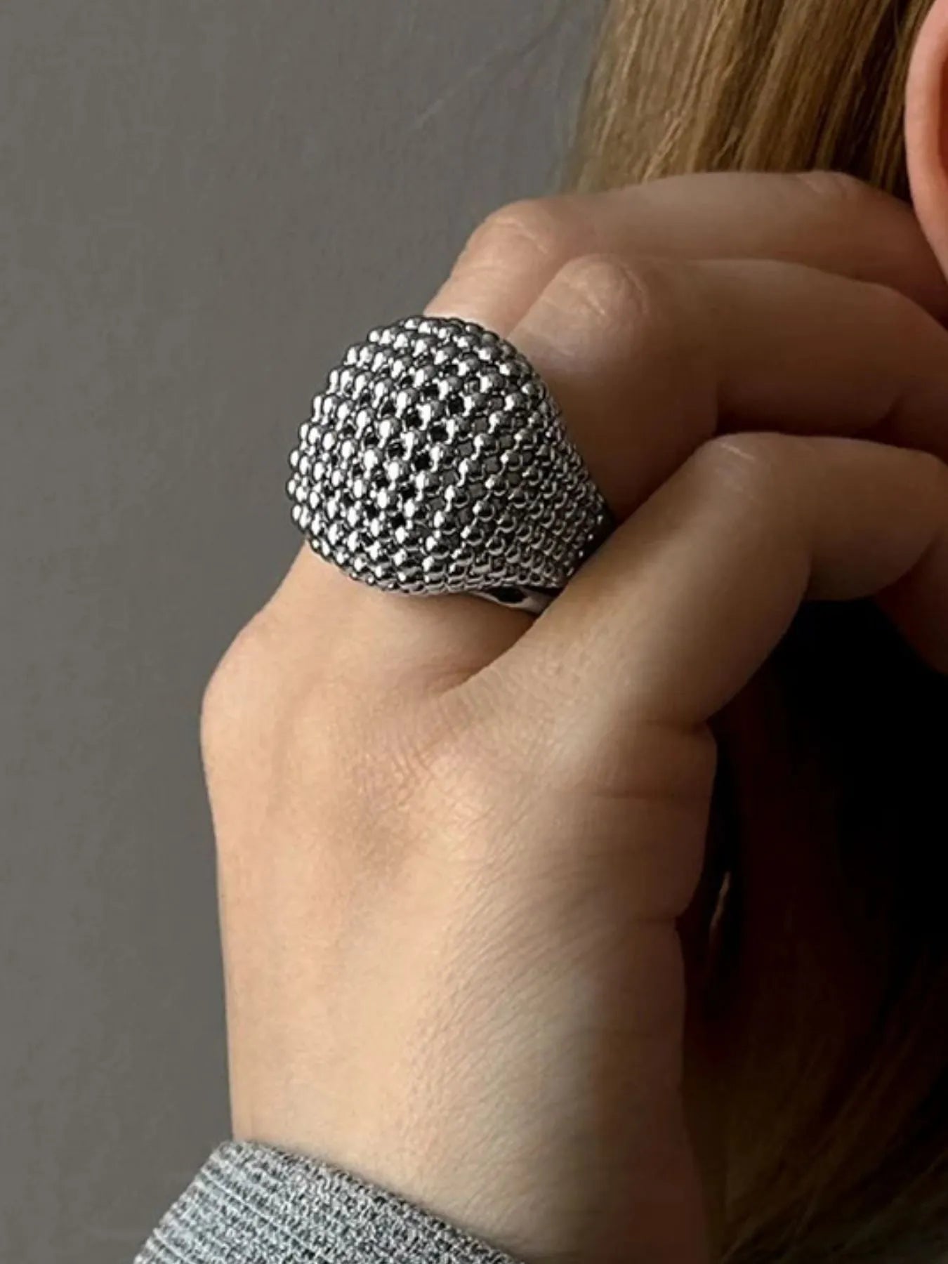 Stainless Steel Textured Dome Ring Silver 7