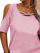 Full Size Crisscross Cold Shoulder Casual T-Shirt Plus Size - Store 42