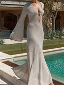 Slit Plunge Flare Sleeve Cover-Up Dress