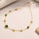 18K Gold-Plated Heart Necklace with Glass Stone Dark Green One Size
