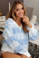 BiBi Hashtag Grid Textured V-Neck Sweater