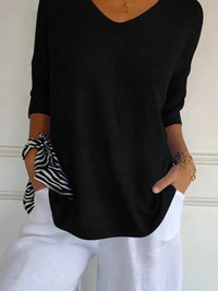 Full Size Relaxed Fit Ribbed Hem Sweater Plus Size Black