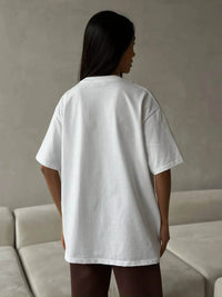 Elegant Bow Round Neck Oversized T-Shirt with Lace Detail - 100% Polyester, Machine Washable - Store 42