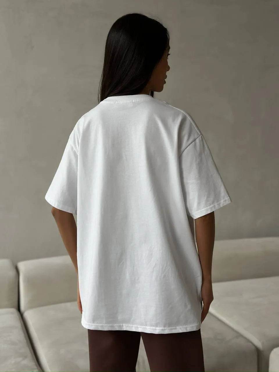 Elegant Bow Round Neck Oversized T-Shirt with Lace Detail - 100% Polyester, Machine Washable