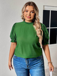 Trendy Honey Plus Size Round Neck Blouse with Puff Sleeves - Casual Solid Long Length Top - Store 42