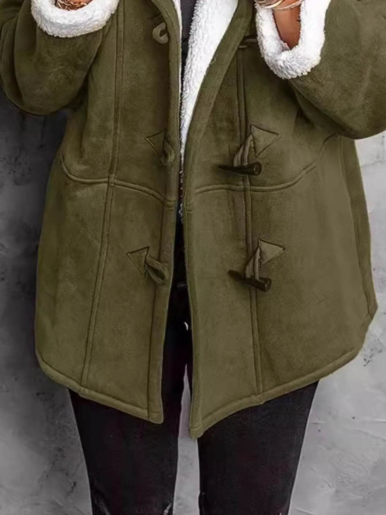 Full Size Cozy Sherpa Lined Toggle Coat with Hood Plus Size - Store 42