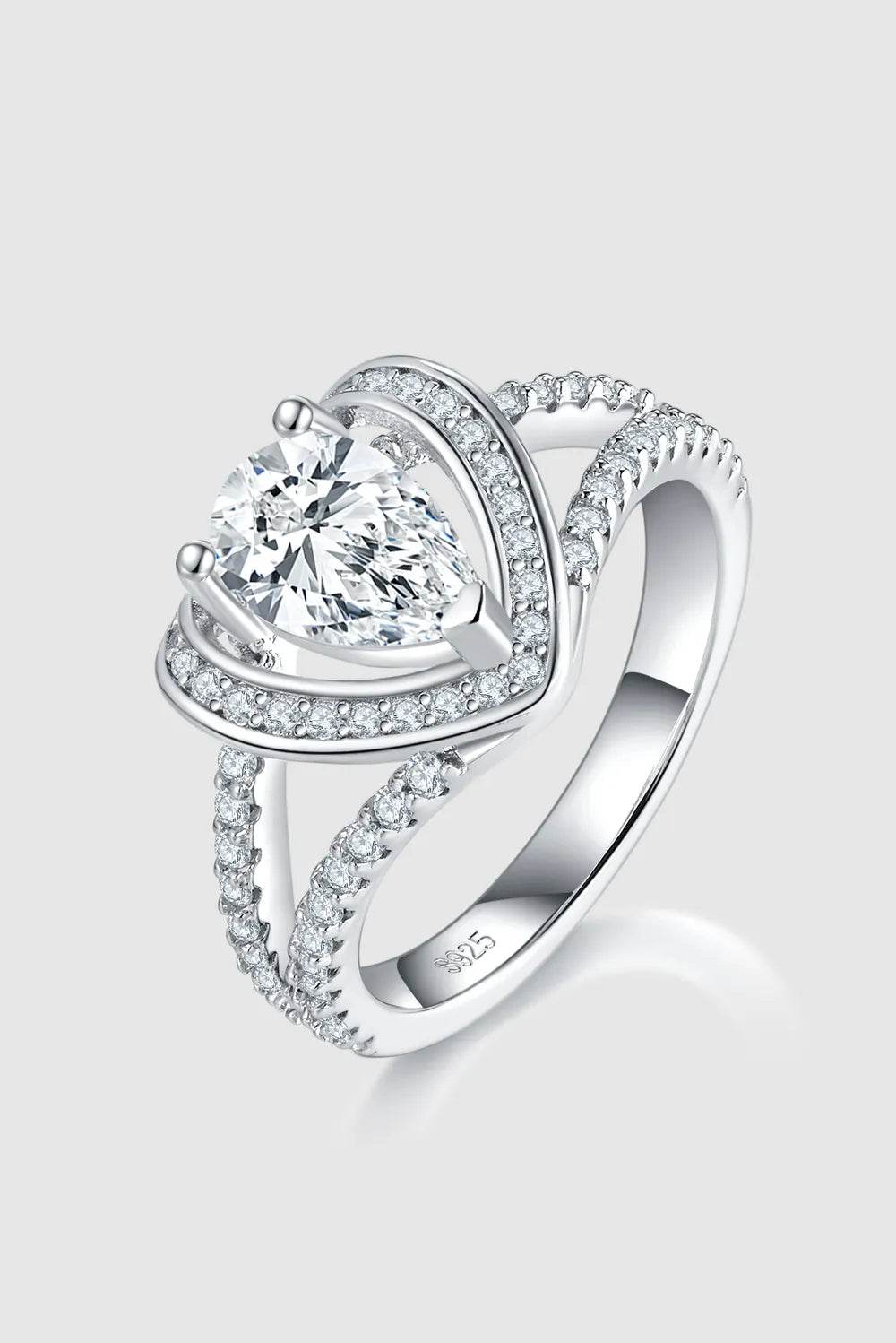 1 Carat Moissanite Heart Ring in 925 Sterling Silver with Certificate and Warranty