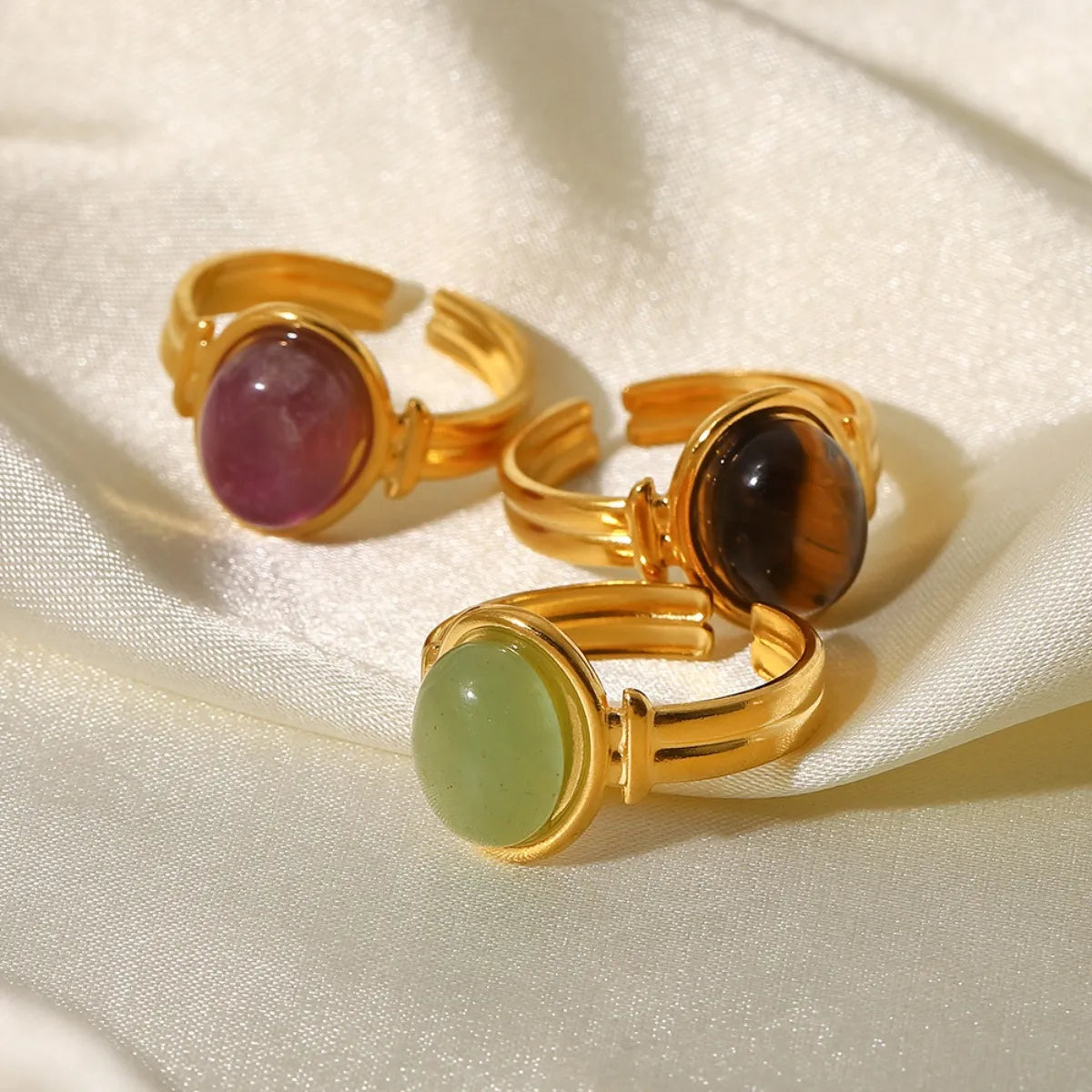 Adjustable Vintage Gold Plated Ring with Natural Tiger's Eye Stone - Unique Fashion Accessory