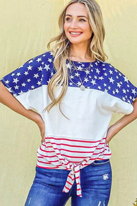 And The Why American Flag Print Tie Knot Front Casual Top - Store 42