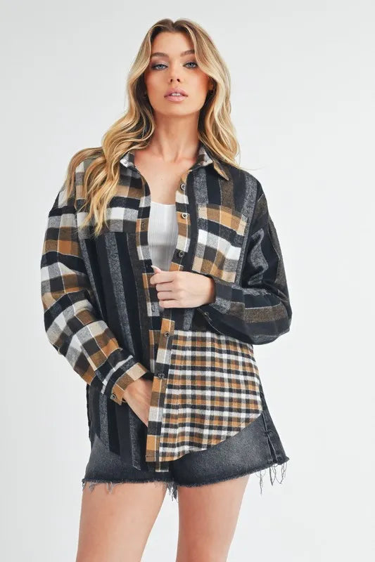 Aem+Co Curved Hem Plaid Button Up Shirt - Classic 100% Cotton Fashion Essential