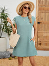 Round Neck Cap Sleeve Mini Dress Bean Green