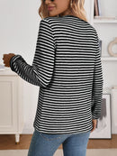 Striped Button Detail Long Sleeve Top