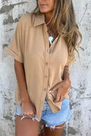 Full Size Casual Button Down Short Sleeve Loose Shirt Plus Size - Store 42