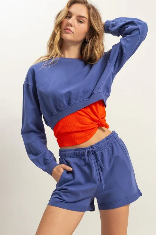 Trendy HYFVE Crew Neck Long Sleeve Crop Sweatshirt in 100% Cotton for Effortless Style