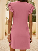 V-Neck Ruffled Cap Sleeve Mini Dress