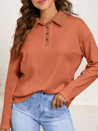 Long Sleeve Thermal Knit Polo Top