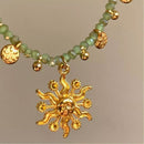 14K Gold-Plated Sun Pendant Necklace with Beads - Elegant Copper Jewelry for Everyday Wear - Store 42