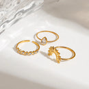 3 Piece Stainless Steel Rhinestone Sunburst Crown Ring