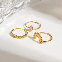 3 Piece Stainless Steel Rhinestone Sunburst Crown Ring