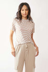 Davi & Dani Checker Board Printed Mesh Short Sleeve Top IVORY TAUPE