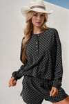 Double Take Checkered Half Button Top and Shorts Set Black