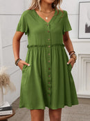 Button Front Flutter Sleeve Dress