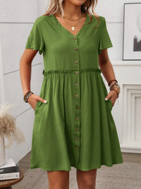 Button Front Flutter Sleeve Dress