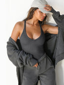 Ribbed V-Neck Halter Tank Top