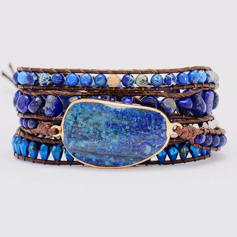 Handcrafted 32.3-35.4 Inch Alloy Braided Bracelet with Lapis Lazuli & Synthetic Crystals