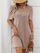 Textured Round Neck Short Sleeve Mini Dress